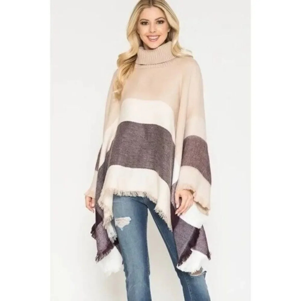 Boutique Madelyn Plaid Turtleneck Poncho Sweater OS